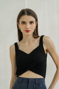 Giselle Padded Overlap Crop Top In Black (XS)