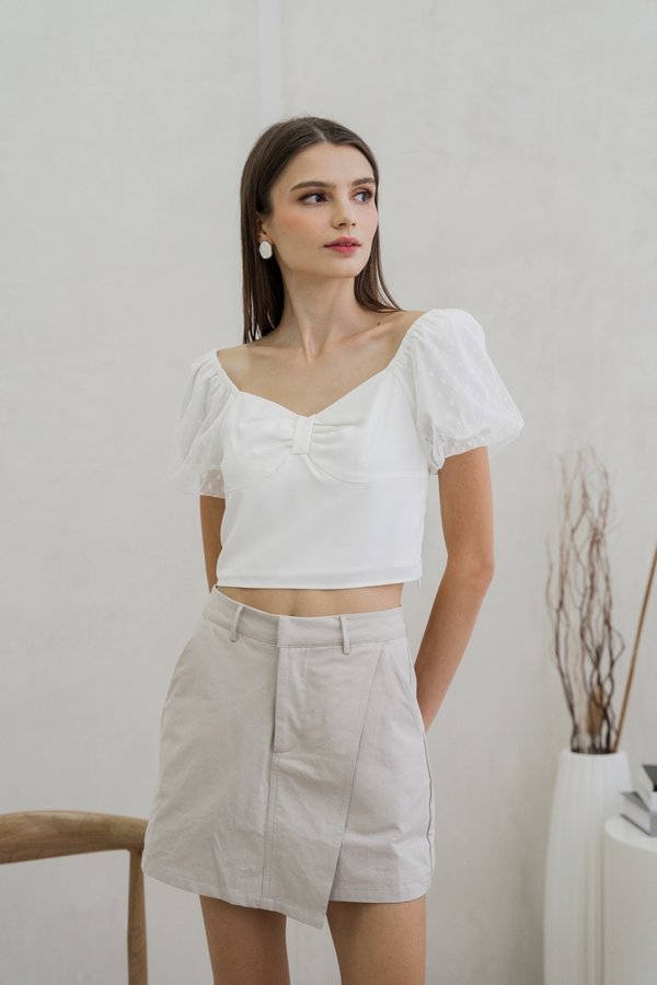 Odell Mesh Bow Crop Top In White