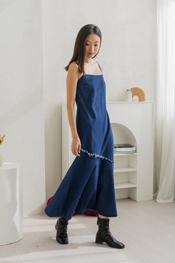 Madilyn Slanted Camisole Denim Maxi Dress (XS)