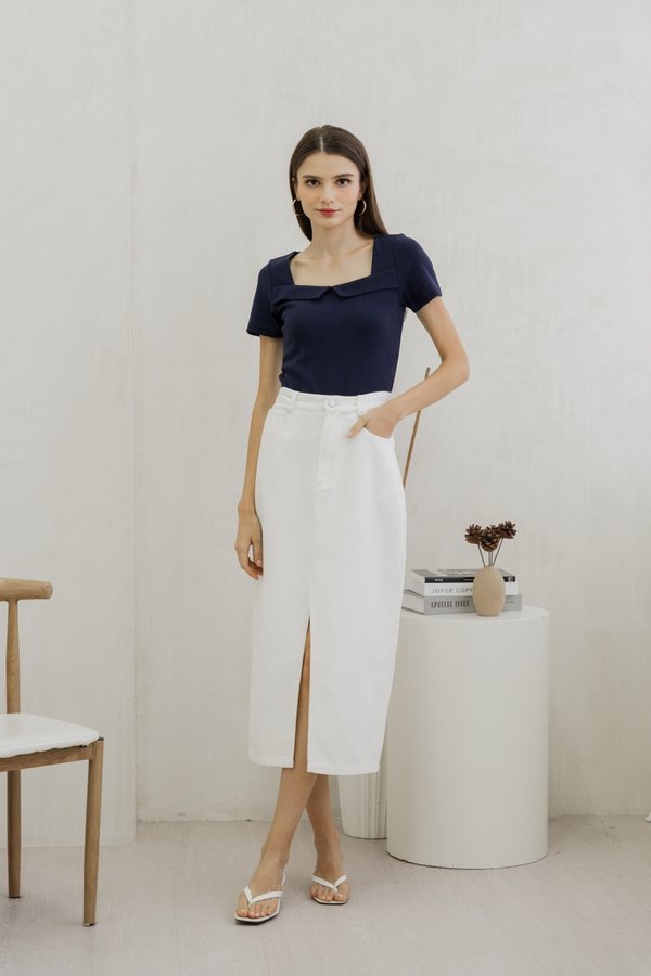 Branca Ribbed Cotton Top In Navy (XS)