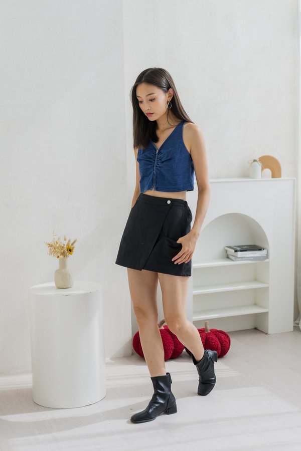 Bianca Denim Front Zip Crop Top
