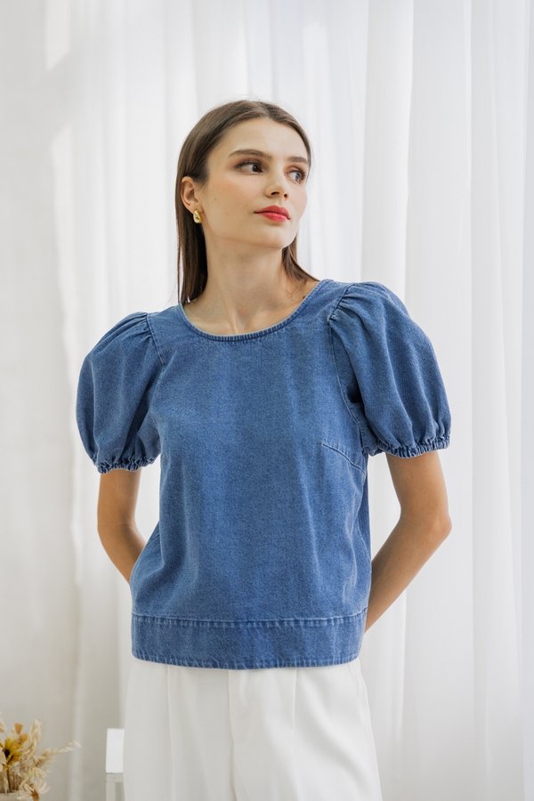 Trinity Puff Sleeves Denim Top (XS)