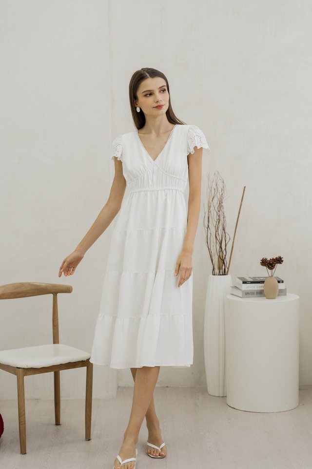 Marina Eyelet Sleeve Tiered Maxi Dress In White