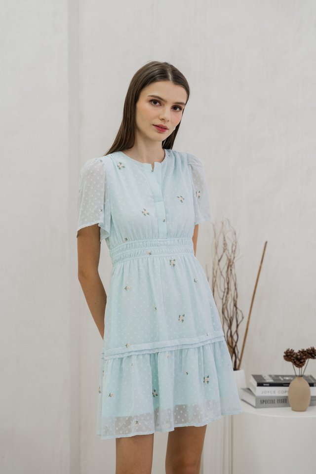 Rochelle Swiss Dots Embroidery Dress In Tiffany
