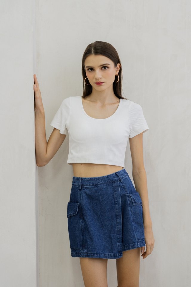 Acacia Ribbed Padded Crop Top In White