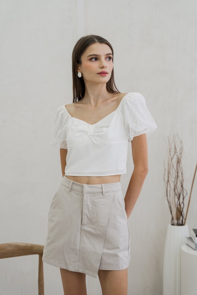 Odell Mesh Bow Crop Top In White
