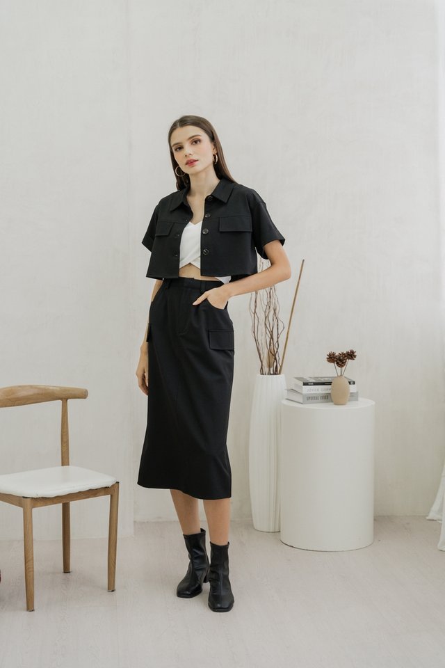 Delphi Cargo Midi Skirt In Black