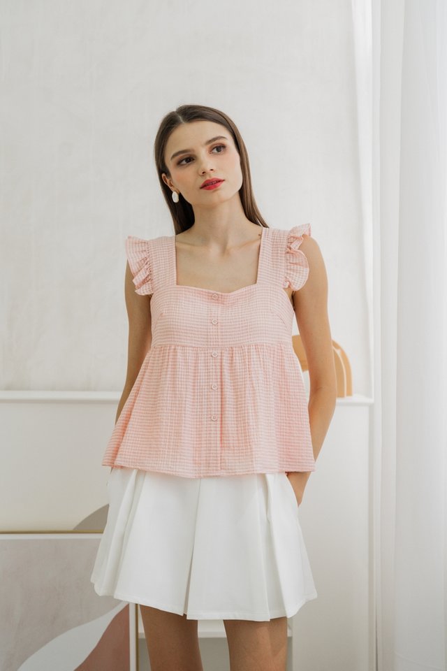 Zila Babydoll Gingham Top In Pink 