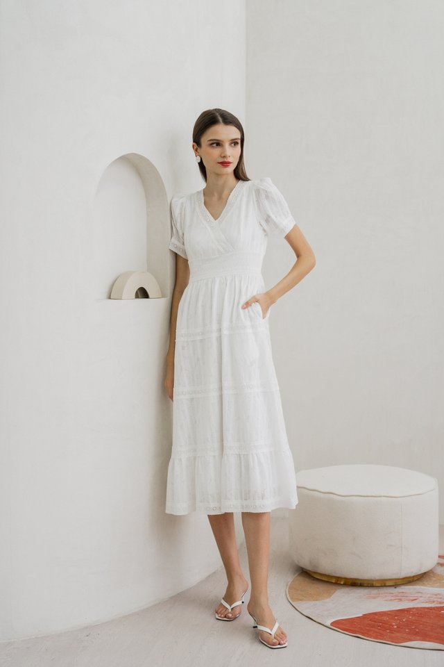 Alena Crochet Eyelet Maxi Dress In White 