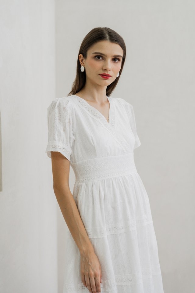 Alena Crochet Eyelet Maxi Dress In White 