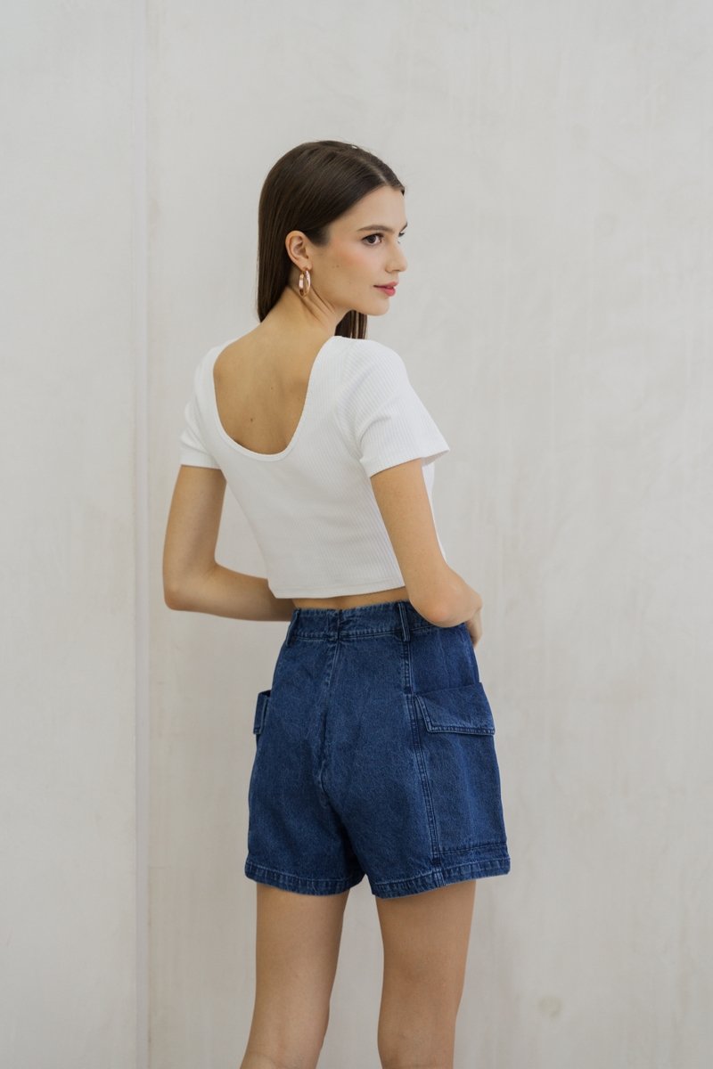 Acacia Ribbed Padded Crop Top In White