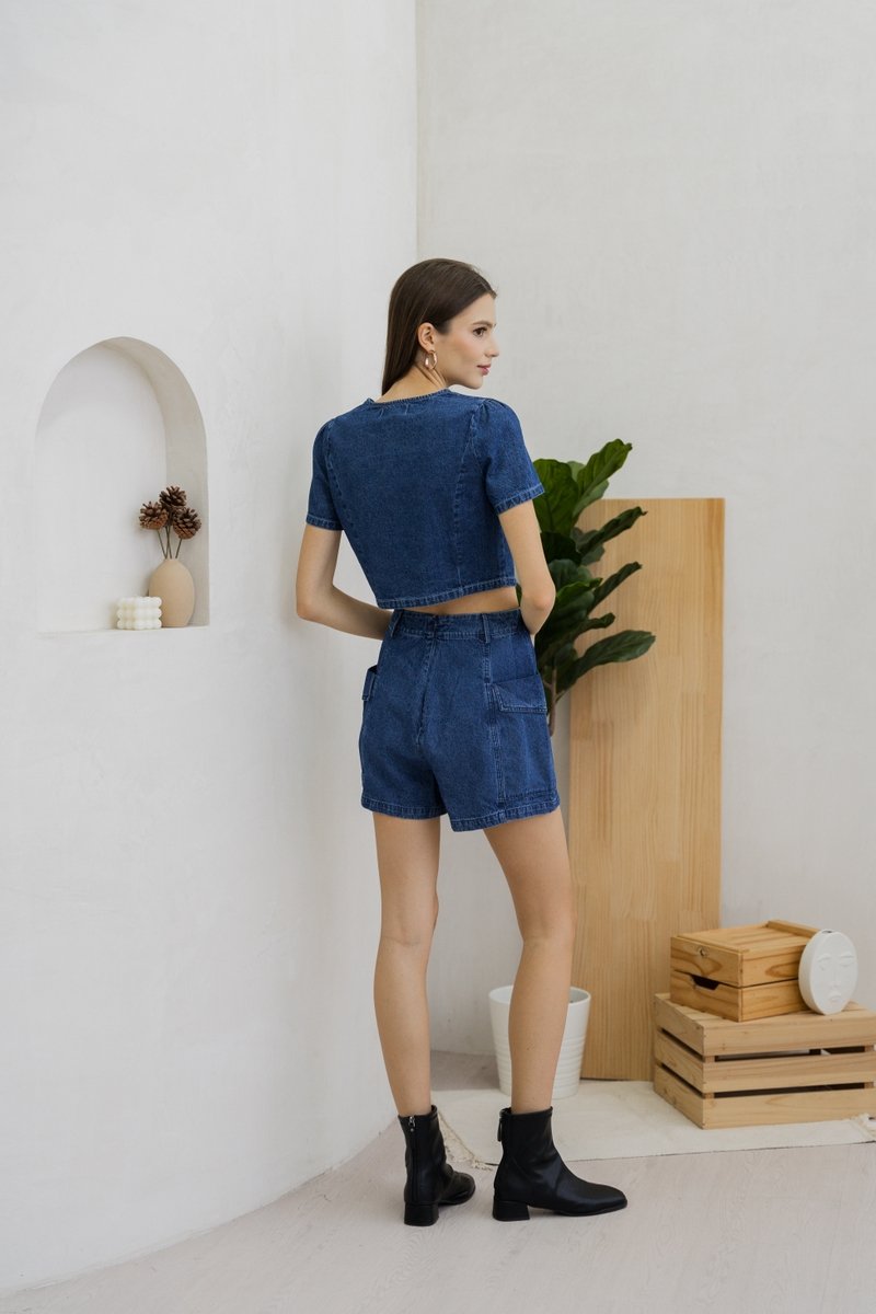Kienna Denim Overlap Skorts In Dark Wash (XS)