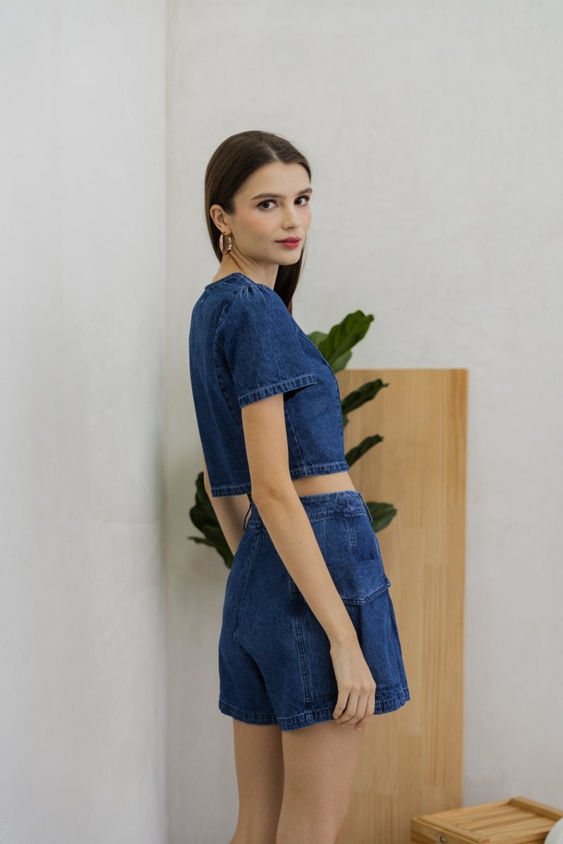 Kienna Denim Crop Top In Dark Wash