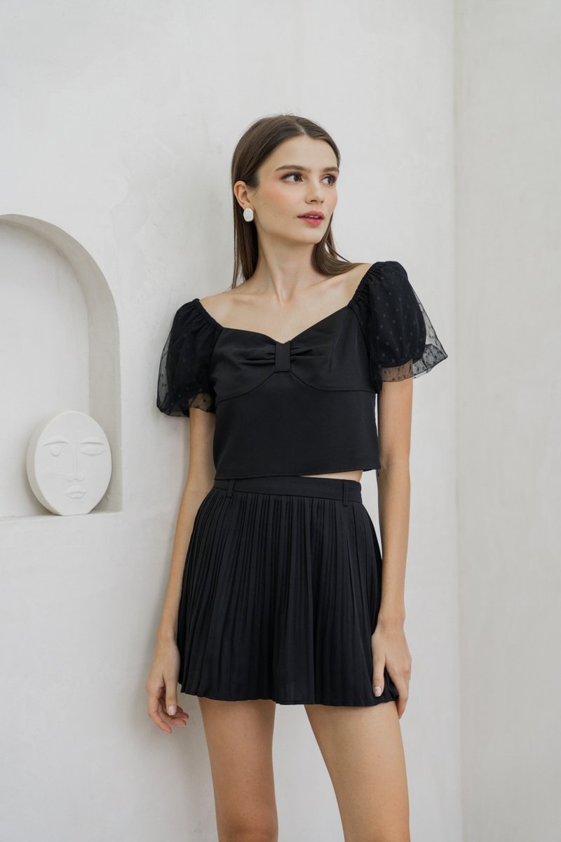 Odell Mesh Bow Crop Top In Black