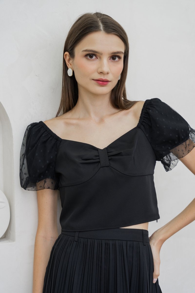 Odell Mesh Bow Crop Top In Black