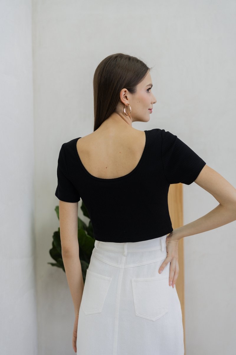 Acacia Ribbed Padded Crop Top In Black