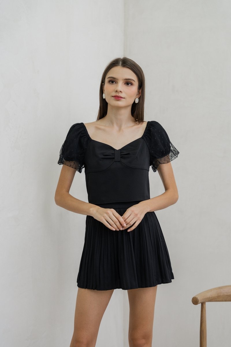 Odell Mesh Bow Crop Top In Black