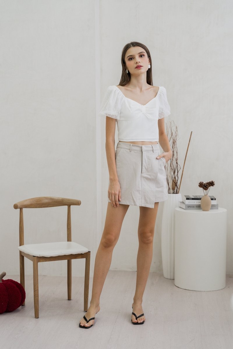 Odell Mesh Bow Crop Top In White