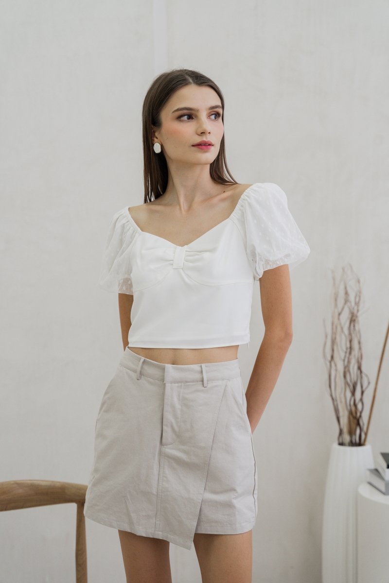 Odell Mesh Bow Crop Top In White