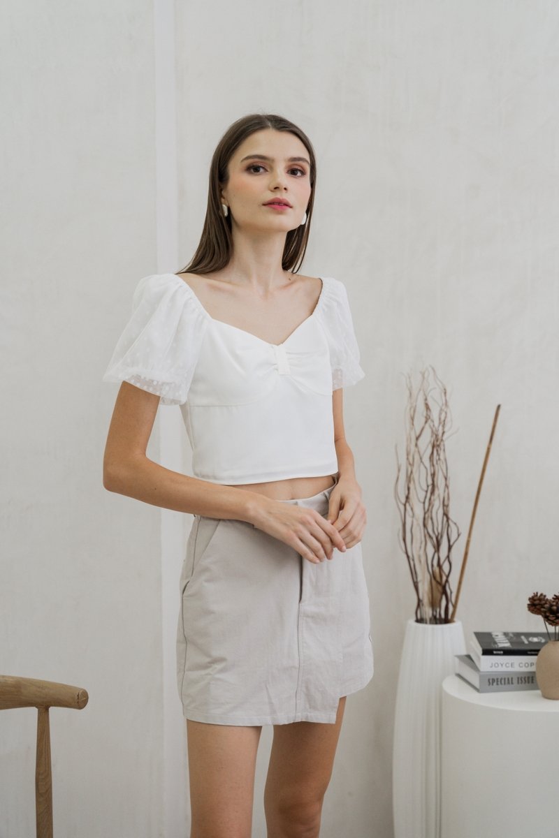 Odell Mesh Bow Crop Top In White