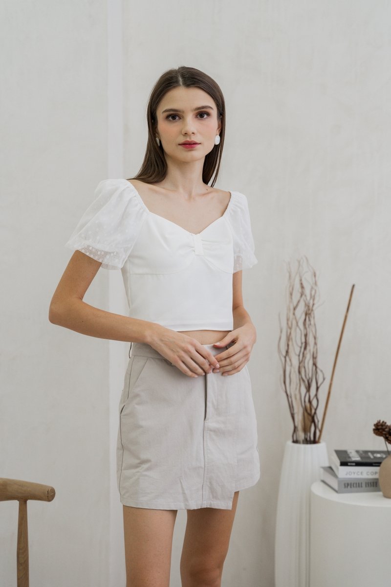 Odell Mesh Bow Crop Top In White