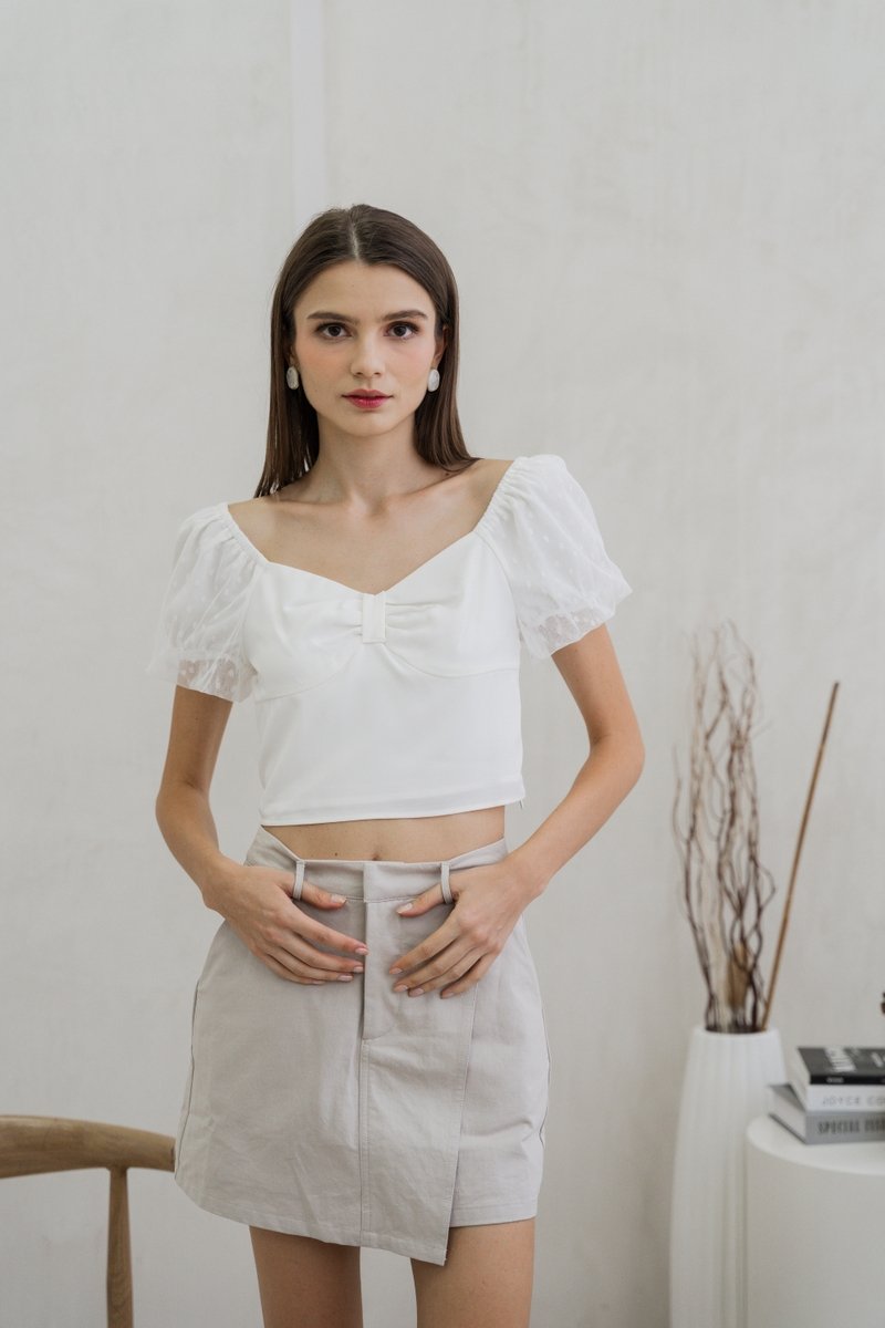 Odell Mesh Bow Crop Top In White