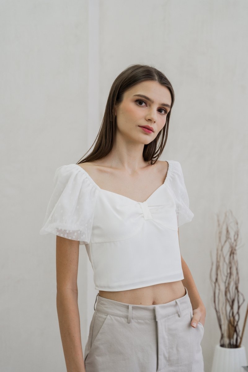 Odell Mesh Bow Crop Top In White
