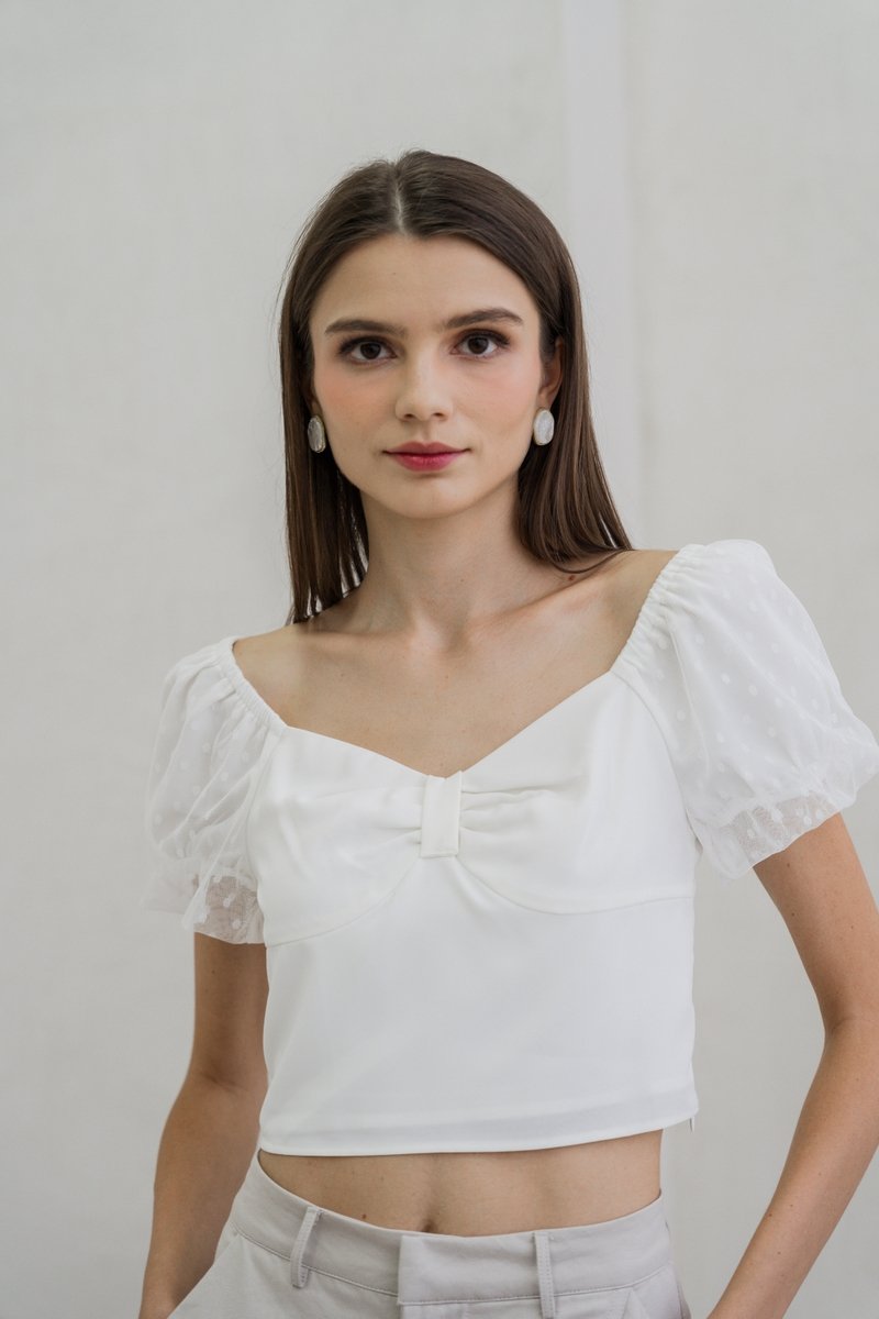 Odell Mesh Bow Crop Top In White