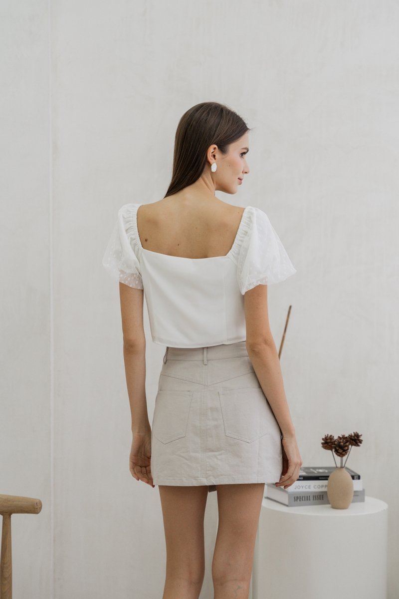Odell Mesh Bow Crop Top In White