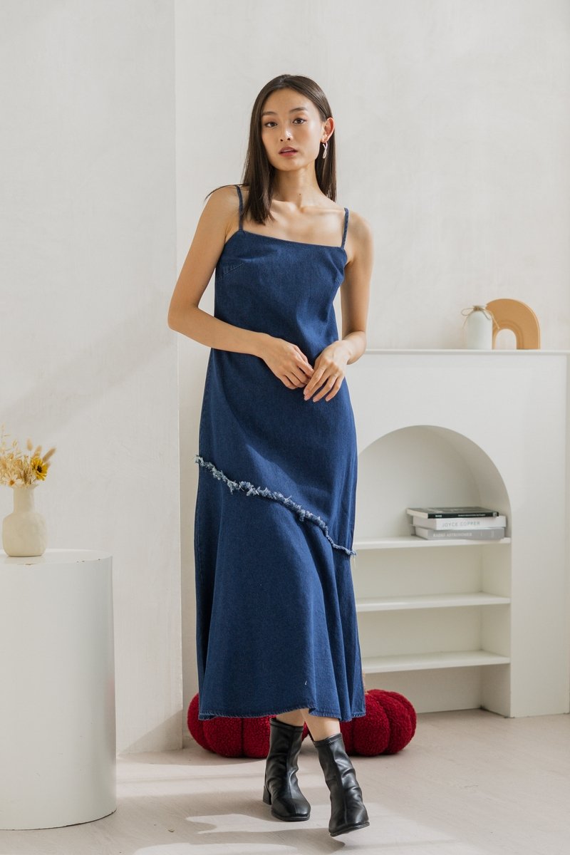 Madilyn Slanted Camisole Denim Maxi Dress (XS)