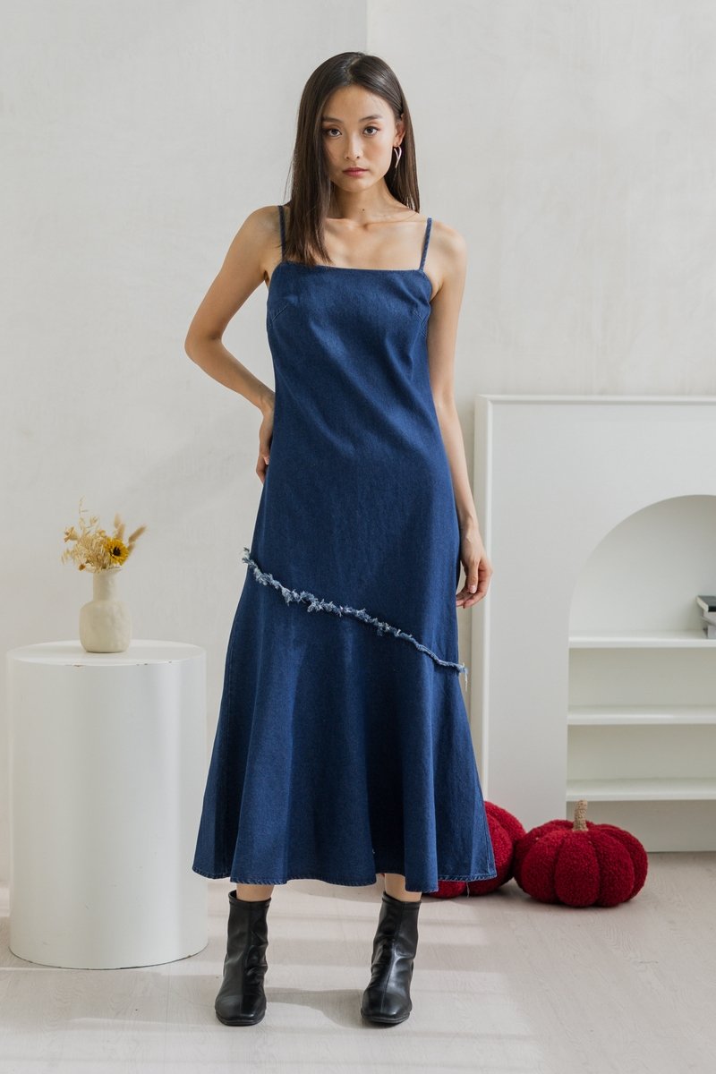 Madilyn Slanted Camisole Denim Maxi Dress (XS)