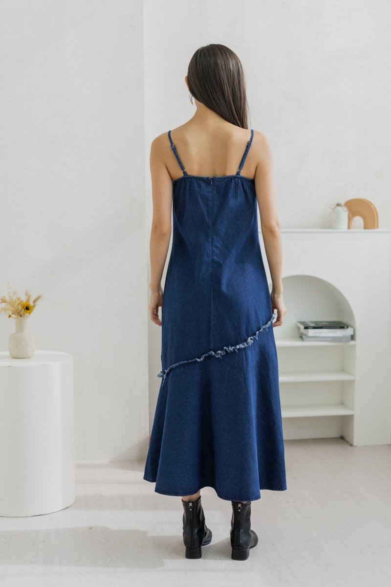 Madilyn Slanted Camisole Denim Maxi Dress (XS)