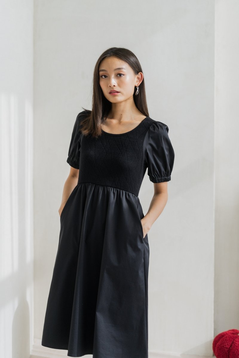 Meredith Mix Fabric Knitted Midi Dress In Black (XS)