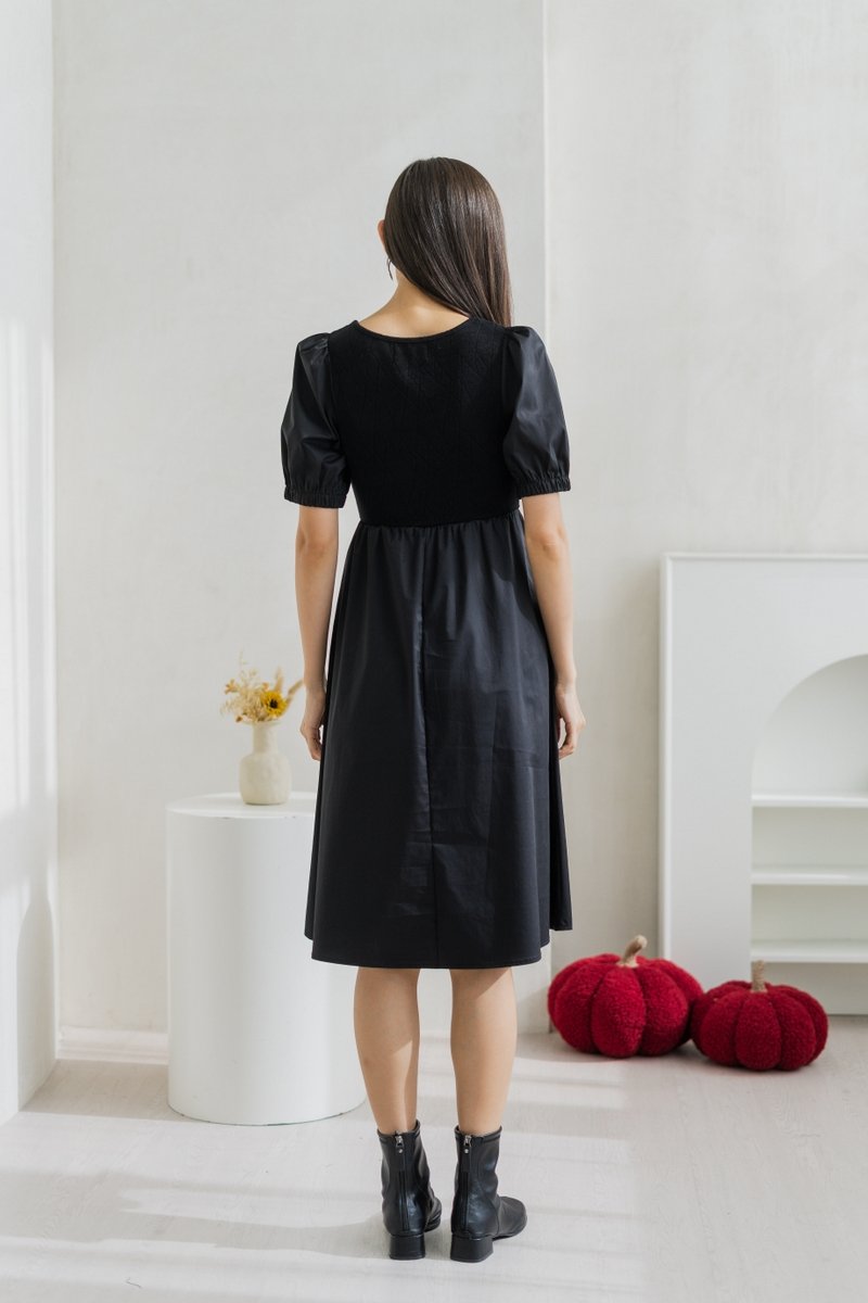 Meredith Mix Fabric Knitted Midi Dress In Black (XS)