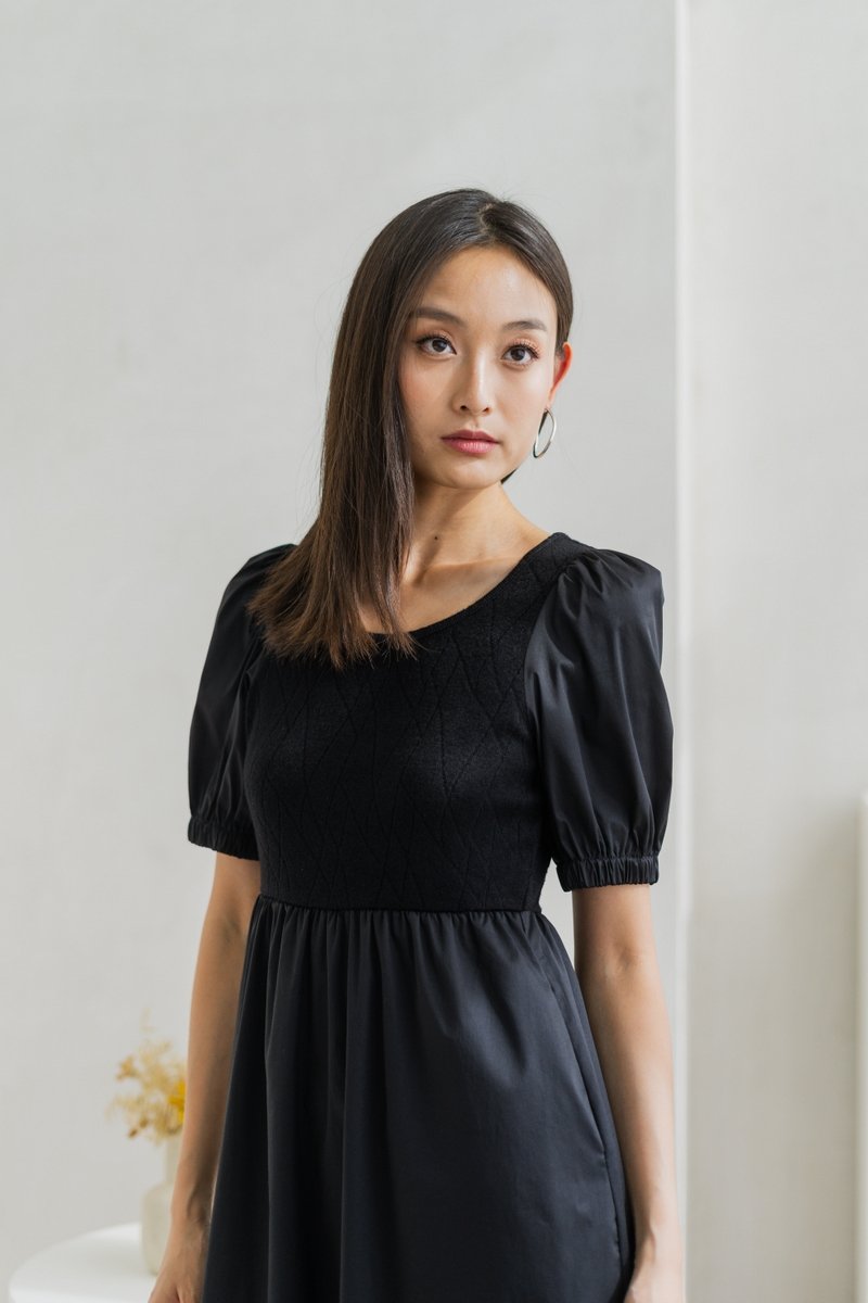 Meredith Mix Fabric Knitted Midi Dress In Black (XS)