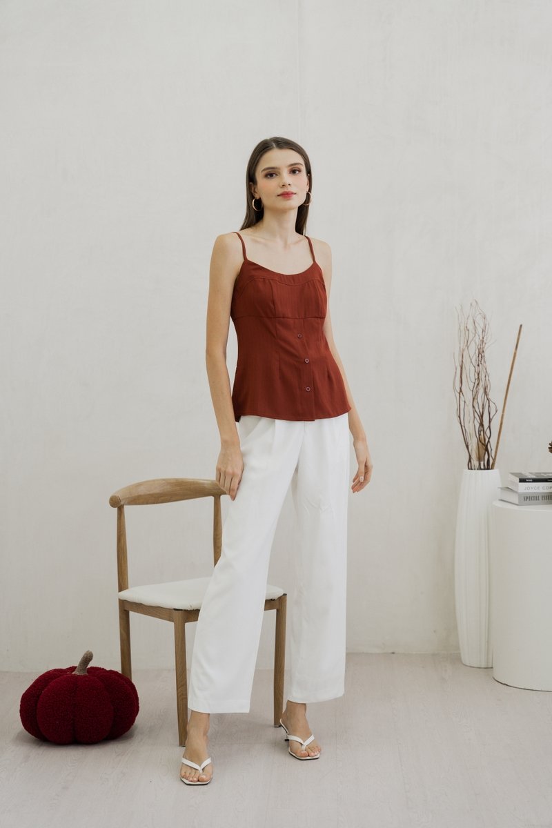 Calianna Button Camisole Top In Rust