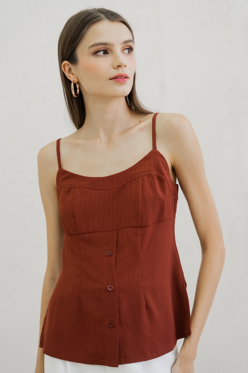 Calianna Button Camisole Top In Rust