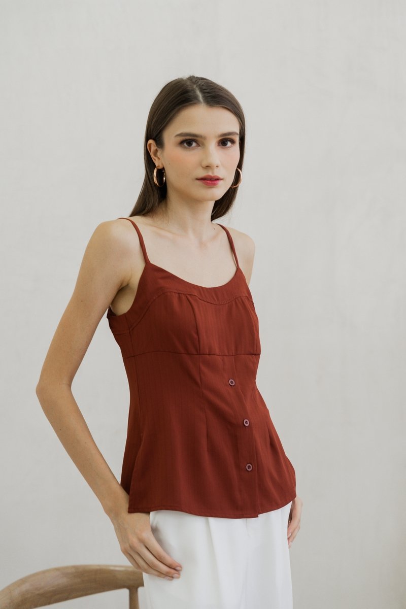 Calianna Button Camisole Top In Rust