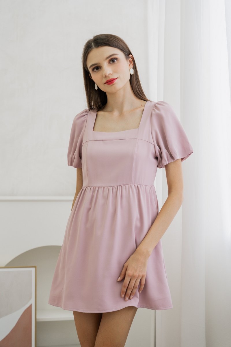 Seraphina Puffed Sleeves Dress Romper In Pink