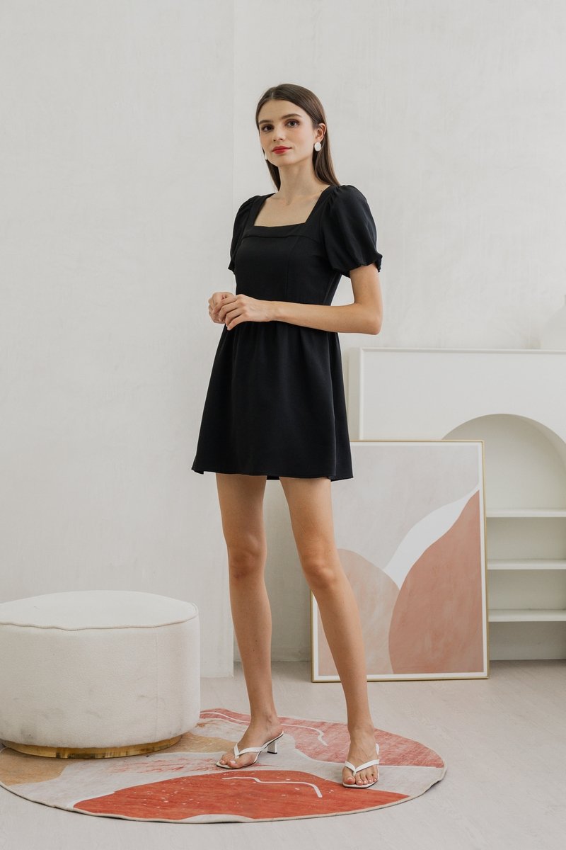 Seraphina Puffed Sleeves Dress Romper In Black (XS)
