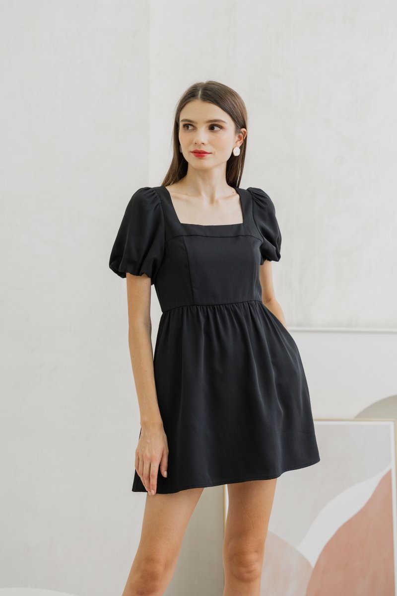 Seraphina Puffed Sleeves Dress Romper In Black (XS)