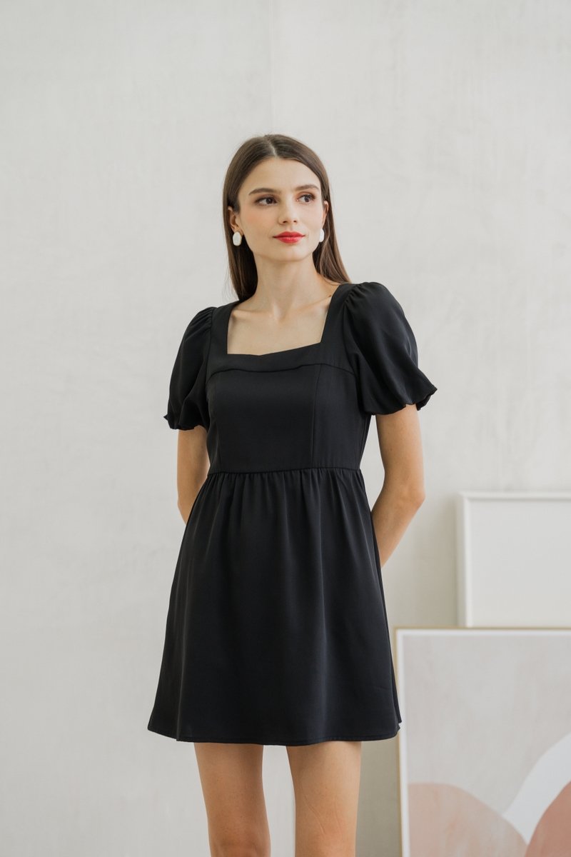 Seraphina Puffed Sleeves Dress Romper In Black (XS)