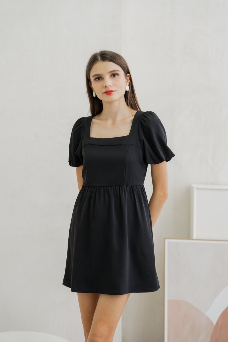Seraphina Puffed Sleeves Dress Romper In Black (XS)
