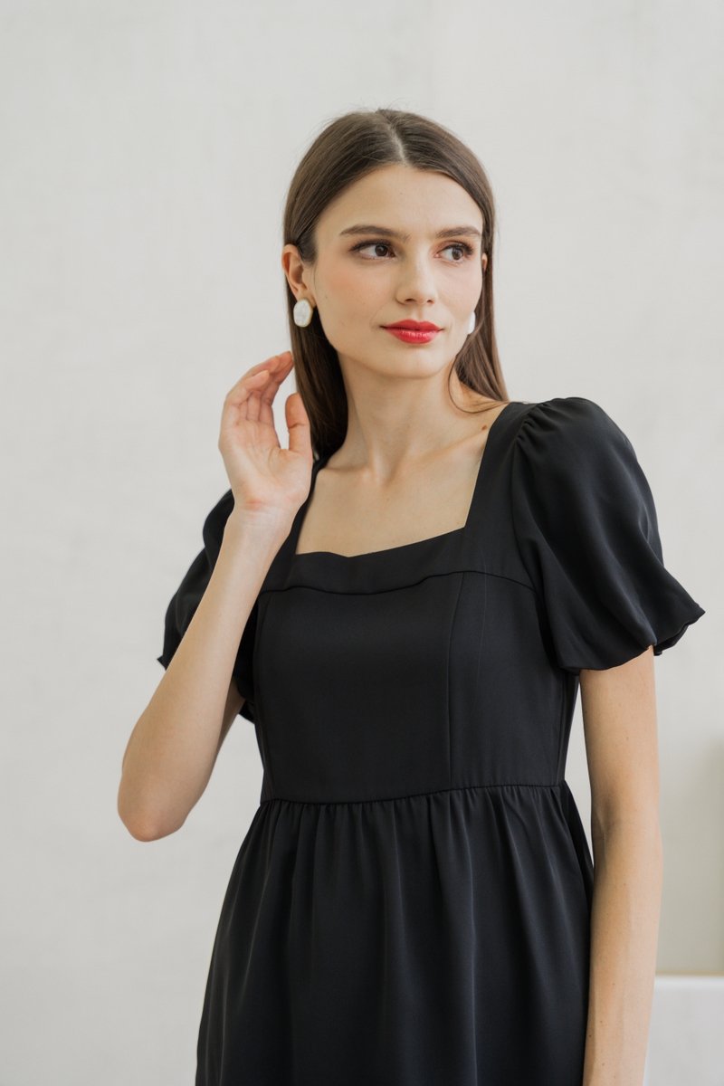 Seraphina Puffed Sleeves Dress Romper In Black (XS)