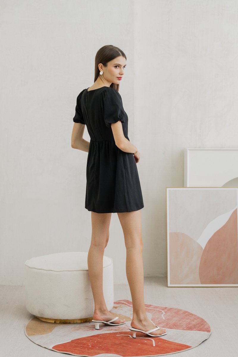 Seraphina Puffed Sleeves Dress Romper In Black (XS)