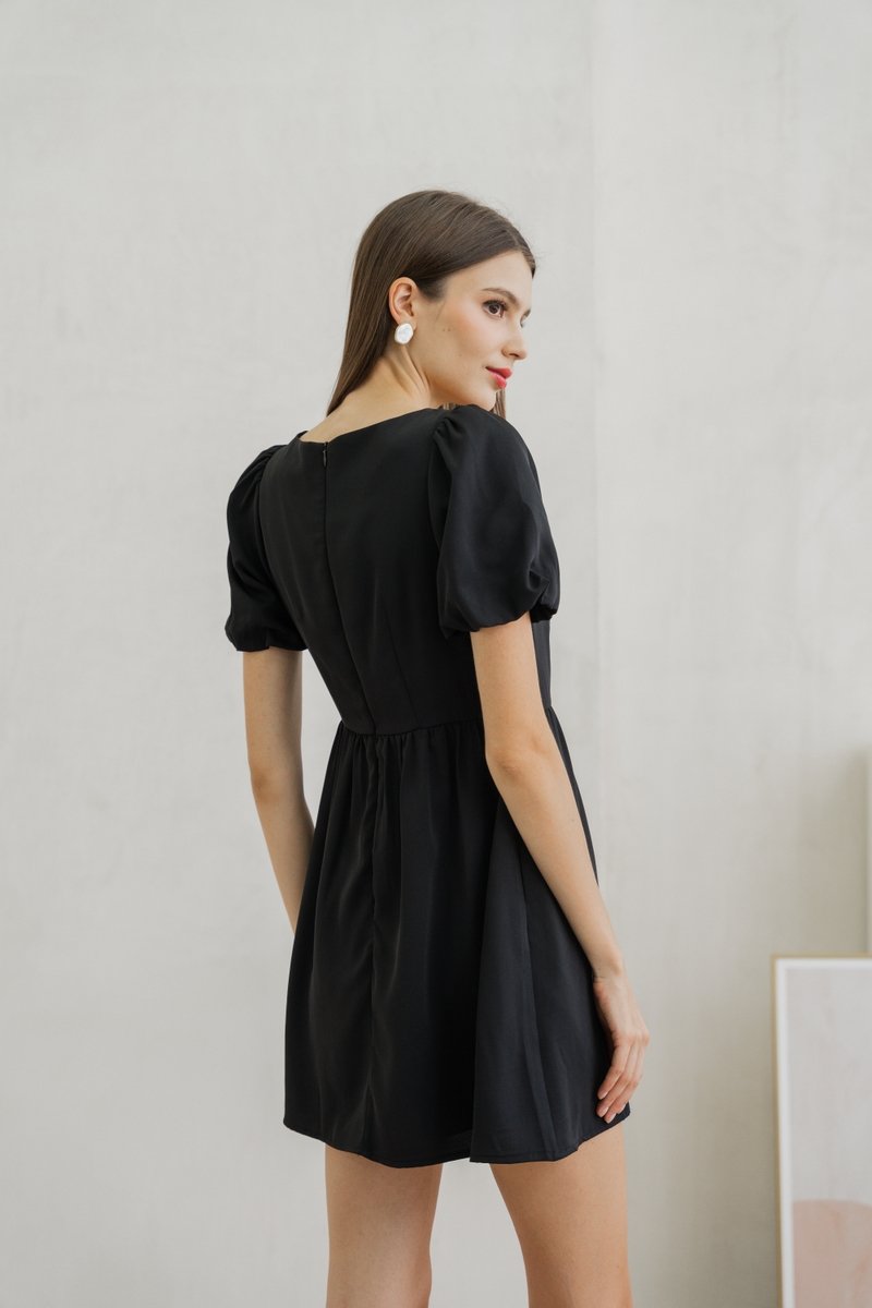Seraphina Puffed Sleeves Dress Romper In Black (XS)