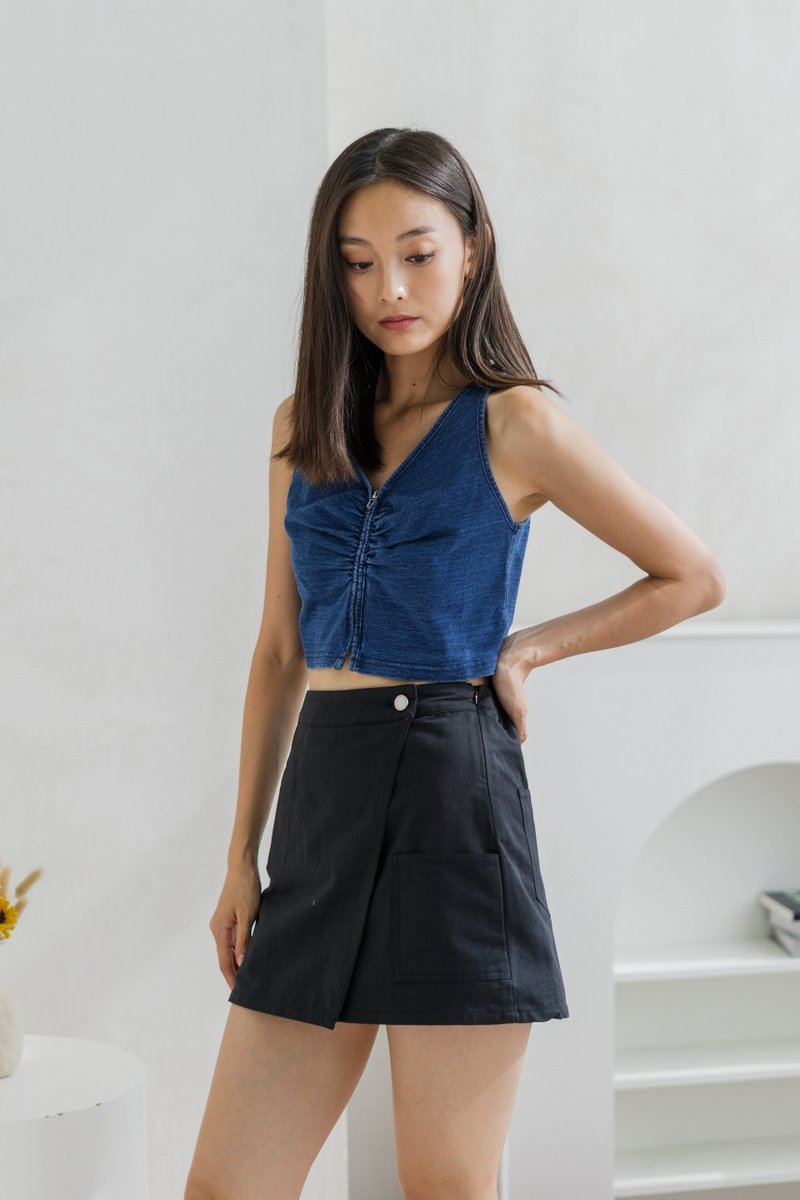 Bianca Denim Front Zip Crop Top