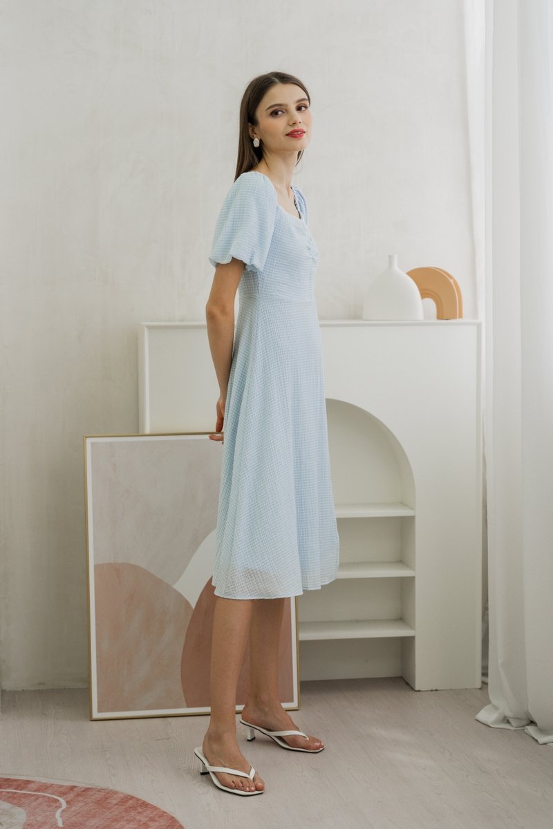 Zila Sweetheart Gingham Midi Dress In Blue (XS)
