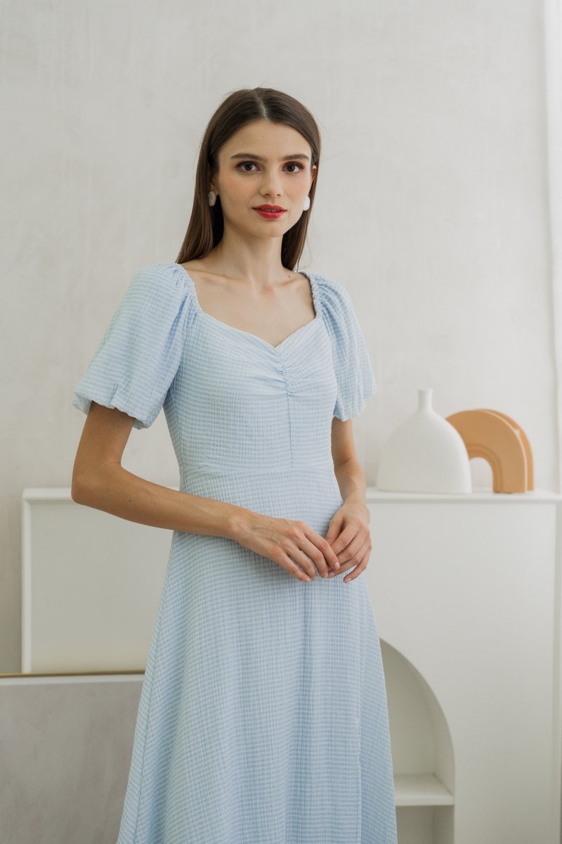 Zila Sweetheart Gingham Midi Dress In Blue (XS)