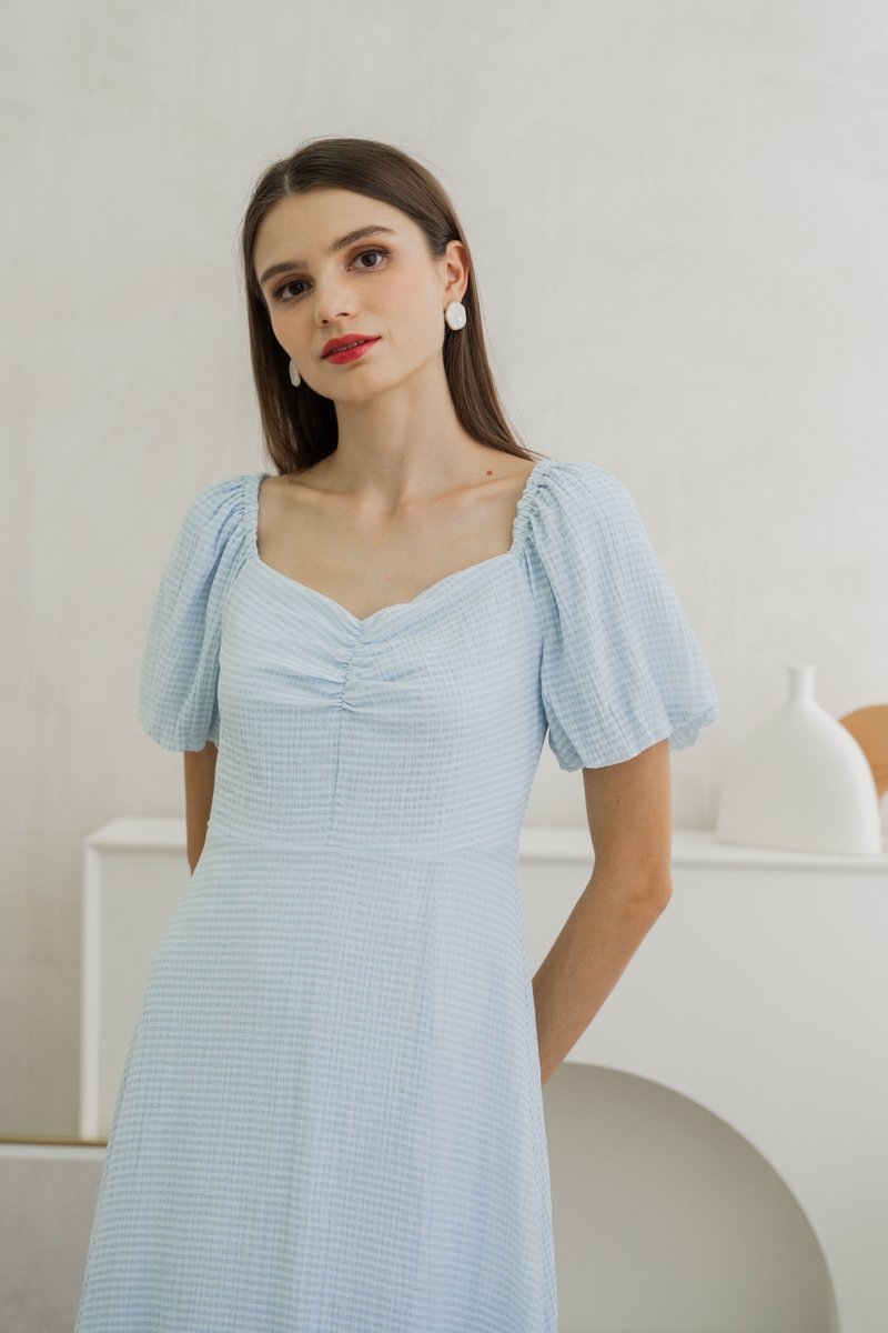 Zila Sweetheart Gingham Midi Dress In Blue (XS)